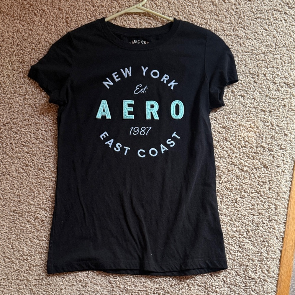 AERO New York East Coast Graphic Tee - Black with Aqua Logo